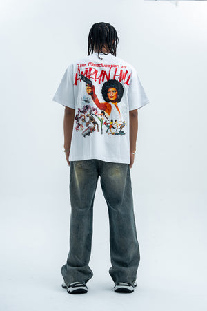 Retro movie t-shirt old cartoon top pistol print tee hip-hop jumper in Black