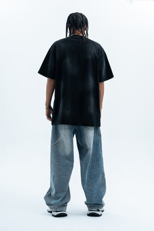 Cat print t-shirt retro cartoon top funny tee in black