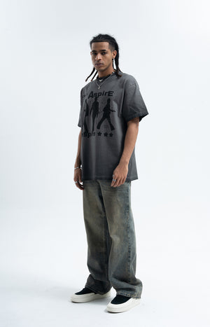 Aspirational t-shirt motivational top grunge psychedelic tee in beige