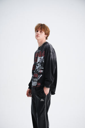 80s punk jumper long sleeve mohawk print top spiky hair t-shirt in black