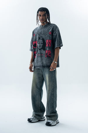 Creepy t-shirt brain slogan tee grunge top in Blue