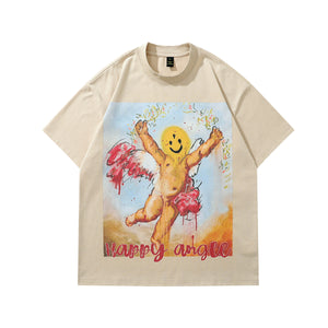 Angel emoji t-shirt creepy smile tee funny y2k top in grey
