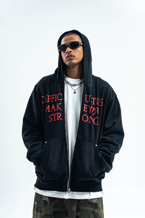 Motivational slogan hoodie grunge gorpcore pullover in black