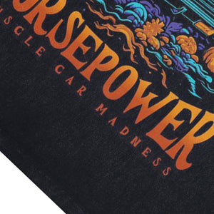 Halloween sleeveless t-shirt retro car print surfer vest 80s motorsports tank top in acid wash black