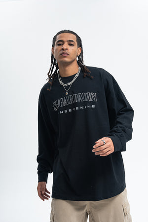 Sugar daddy slogan top long sleeve diamante jumper glitter slogan pullover in white