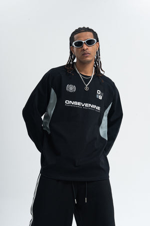 Racing top long sleeve patchwork top motorsports grunge jumper in blue