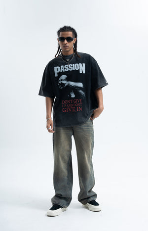 Boxer t-shirt motivational top grunge hip-hop tee in grey