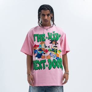 Y2k cartoon t-shirt kids slogan top retro anime tee in pink