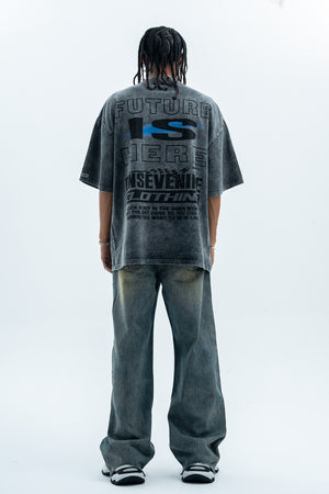 Cyberpunk t-shirt creepy psychedelic top man print tee in blue