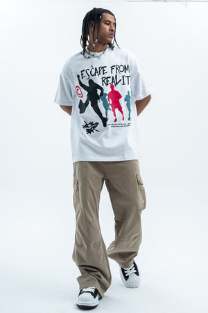 Psychedelic t-shirt graffitit top escape slogan tee raver jumper in black