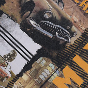 American car sleeveless t-shirt retro poster surfer vest 80s motorsports tank top in acid wash black