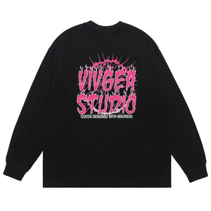 Psychopath slogan jumper long sleeve raver t-shirt grunge hip-hop top in brown