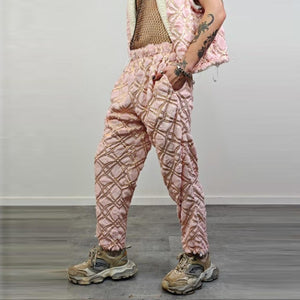 Glitter joggers pink track pants gold embellished trousers metallic hotpants fleece rave overalls sports set burning man outfit festival