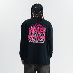 Psychopath slogan jumper long sleeve raver t-shirt grunge hip-hop top in brown