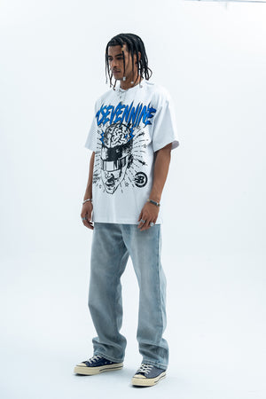 Brain print t-shirt creepy cartoon top monster tee in white