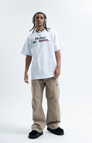 Motivational t-shirt delay no more slogan top in black