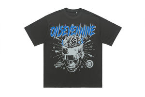 Brain print t-shirt creepy cartoon top monster tee in white