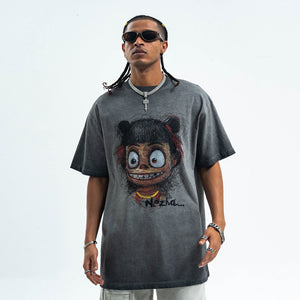 Scary cartoon t-shirt creepy anime top grunge retro horror tee in Grey