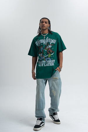 Party slogan t-shirt retro cartoon top 90s tee in black