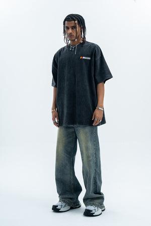 Racing car t-shirt retro cartoon top motorsports tee in Grey