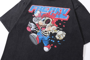 Freaky slogan t-shirt hero cartoon tee retro top in vintage grey