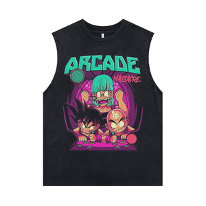 DBZ sleeveless t-shirt vintage Goku anime vest retro cartoon tank top in acid wash black