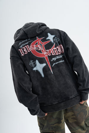 Anti war hoodie retro piece pullover grunge vintage wash jumper in acid grey