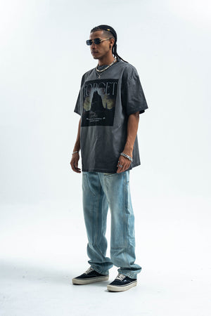 Gothic t-shirt desert monster top creepy print tee in grey