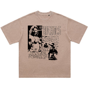 Grunge graffiti t-shirt retro print top hip-hop tee in brown