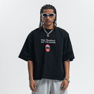 Valentines day t-shirt mouth print top y2k lovers tee in black