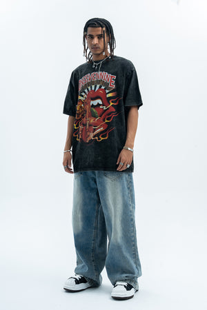 Lips print t-shirt retro cartoon top y2k tee in grey