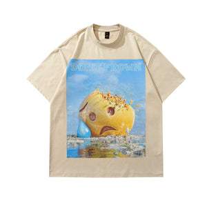 Sad emoji t-shirt hunter smile print tee funny y2k top in grey
