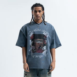 Blindfold t-shirt creepy girl top grunge punk tee in blue