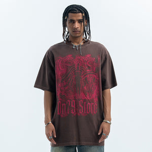 Psychedelic t-shirt Aura top Angel print tee in Brown