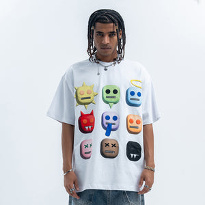Emoji t-shirt robot tee psychedelic cartoon jumper in white
