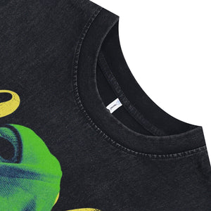 Attitude slogan sleeveless t-shirt balaclava print vest hip-hop gangster tank top in acid wash black