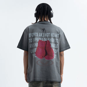 Kid boxer t-shirt retro cartoon top motivational slogan tee in grey