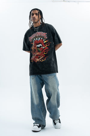 Lips print t-shirt retro cartoon top y2k tee in grey