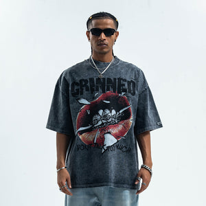 Grillz t-shirt mouth print top grunge hip-hop tee rapper jumper in purple