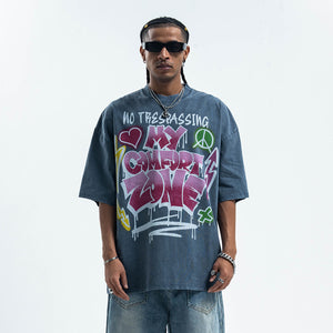 Hippie t-shirt 90s graffiti top motivational slogan tee in grey