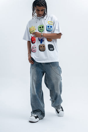 Emoji t-shirt robot tee psychedelic cartoon jumper in white