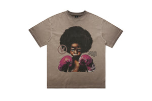Kid boxer t-shirt retro cartoon top motivational slogan tee in grey