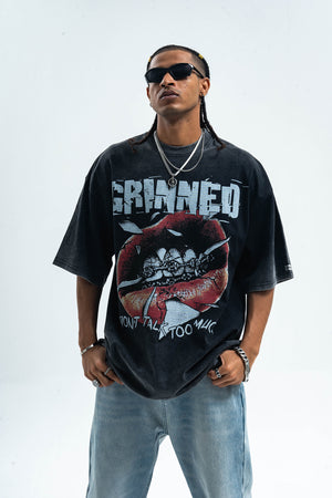 Grillz t-shirt mouth print top grunge hip-hop tee rapper jumper in purple