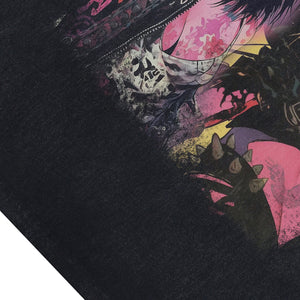 Anime devil cartoon sleeveless t-shirt Japanese poster surfer vest 00s retro Manga tank top in acid wash black