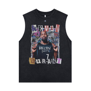 Kevin Durant sleeveless t-shirt vintage basketball player vest USA sports tank top in acid wash black