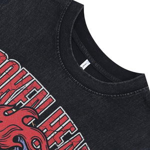 Broken heart sleeveless t-shirt tattoo print surfer vest 90s rocker tank top in acid wash black