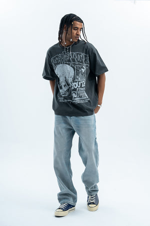 Skull print t-shirt punk top grunge skeleton tee graffiti jumper in Brown