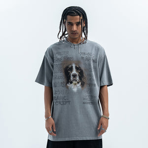 Dog t-shirt puppy print top retro cartoon tee animal jumper in cream