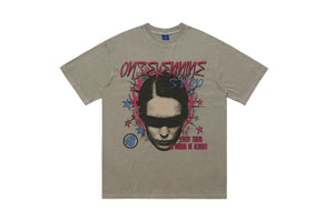 Gothic t-shirt blindfolded girl top creepy print tee in grey