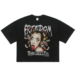 Freedom t-shirt piece slogan tee creepy y2k girl print top in white